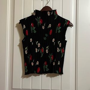Ribbed Fruit and Flower Sleeveless Top